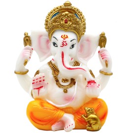 Hindu God Lord Ganesha Statue -5.5" H Small Marble Color Indian Idol Ganpati Statues Ganesh Murti Home Office Temple Mandir Pooja Item Diwali Gifts for Indian Man Woman
