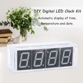 4 Digit DIY LED Digital Clock Kit, LED Clock with Time/Temperature/Date Displays, Automatic Light Control, Simple Digital Clock Kit for Beginners and Electronics Professionals (White)