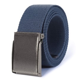 Mile High Life Canvas Web Belt | Cut to Fit Up to 52" | Flip-Top Matte Silver Nickel Buckle (Navy)