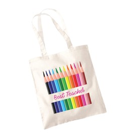 SmartyPants Best Teacher Crayon Tote Bag - Pen Pencil Case Last Day School Leaving Nursery Kids Childs Drawing Bright Fun Cute Reusable Cotton Shopper Gift Present (Natural Prime)