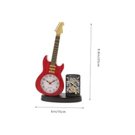 CORHAD Violin Shaped Decorative Clock with Pen Holder Unique Retro Tabletop Timepiece for Home Office Charming Table Clock with Music Instrument Design