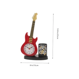 CORHAD Violin Shaped Decorative Clock with Pen Holder Unique Retro Tabletop Timepiece for Home Office Charming Table Clock with Music Instrument Design