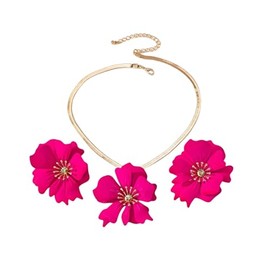ZAHSY Bohemia Hawaiian Earrings Flower Necklace Red Floral Earrings for Women with Flowers Gold Snake Chain Necklace for Women Flower Jewelry Set Beach Party Accessories
