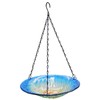 WUFEILY Hanging birdbath, Outdoor Glass birdbath, Bird Feeder with Blue-Orange