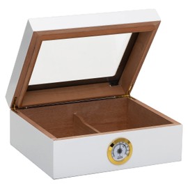 Quality Importers Capri Desktop Humidor with Tempered Glasstop, Cedar Divider, and Brass Ring Glass Hygrometer, Holds 25 to 50 Cigars, White