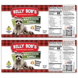 Redneck Raccoon Chili Novelty Soup Can Labels - FUNNY Joke Gift or Prank - Party Decorations, Supplies and Favors - Birthday, Xmas Stocking Stuffer, White Elephant Party, Secret Santa and More! Billy Bob's Backwoods Hillbilly (2)