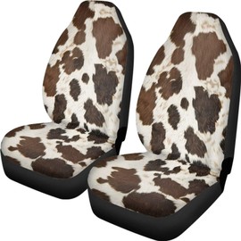 ZIATUBLES Brown Cow Print Car Front Seat Cover 2 Pcs Vehicle Seat Covers Non-Slip Auto Interior Cover Washable Seat Protector Universal Fit Sedan SUVs Van