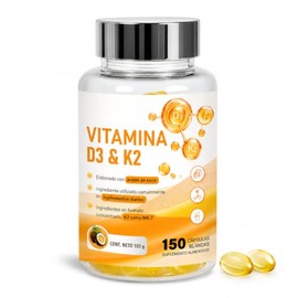 Vitamina D3 400 UI + K2 MK-7, 150 Cápsulas Blandas | Vitamina D y vitamina D3 K2 con vitamina K2 MK-7 y aceite de coco; 1 cápsula al día, fácil de ingerir.