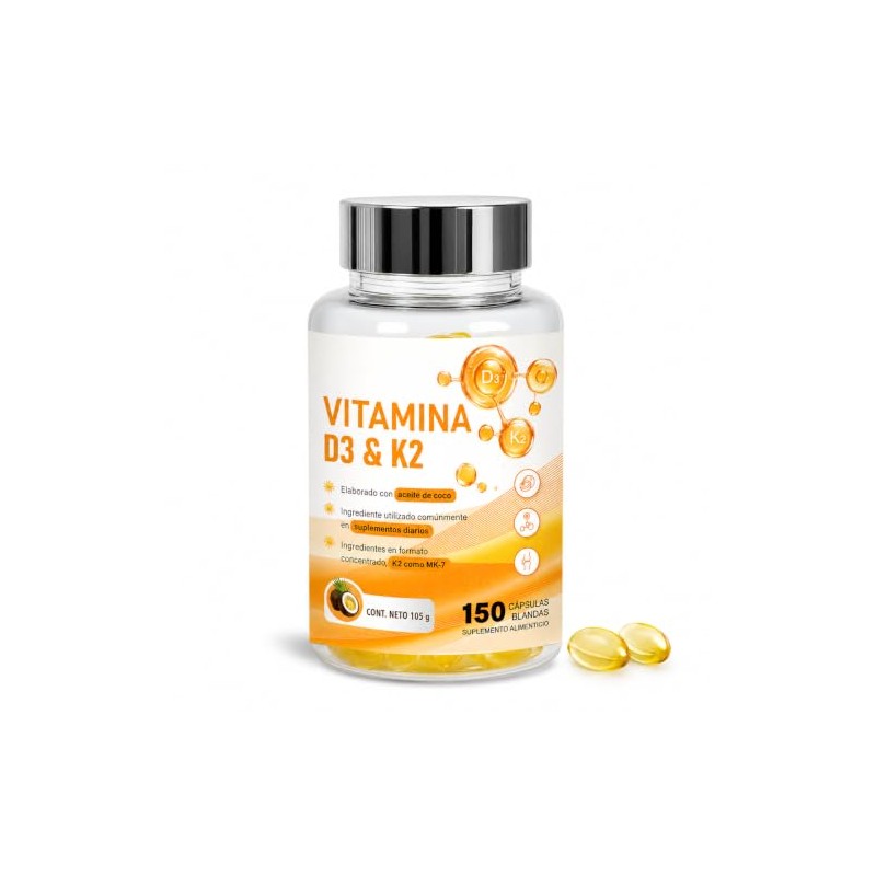 Vitamina D3 400 UI + K2 MK-7, 150 Cápsulas Blandas