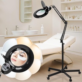 KUVRS Mag Lamp for Estheticians Light, 10X Magnifying Floor Lamp with 5 Wheel Rolling Base, 2200 Lumens Infinite Warm-Cold Dimming LED Lighted Magnifier for Crafts Nail Knitting Sewing Tattoo Facial
