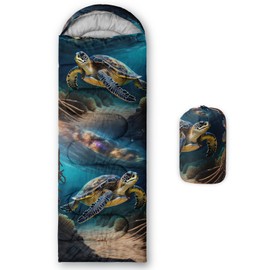 AILONEN Oil Painting Sea Turtle Sleeping Bag,3 Season Warm and Cool Weather,Lightweight,Waterproof,Underwater World Sea Turtle Sleeping Bag for Boys Girls Kids Adults,Traveling,Outdoors