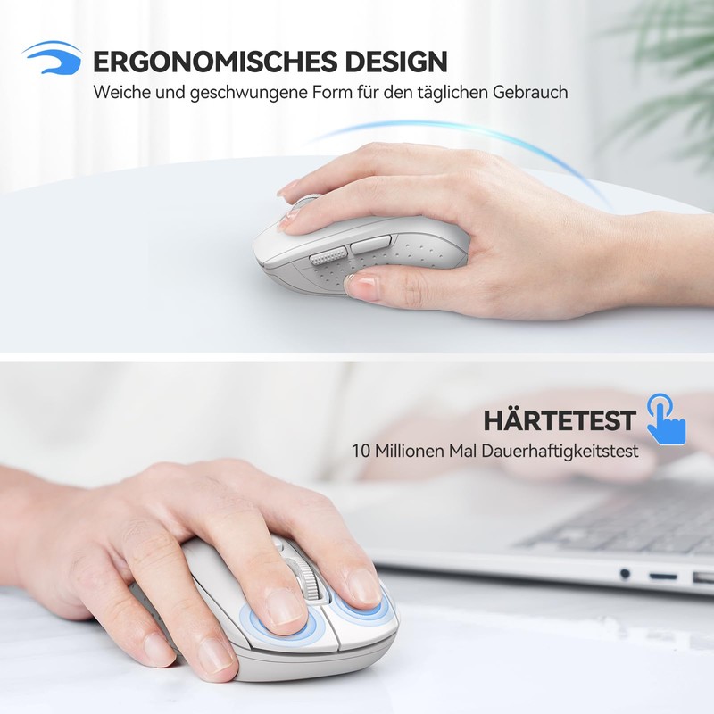 TECKNET Maus Kabellos, Bluetooth Maus (Tri-Mode: BT 5.0/3.0+2.4GHz) Funkmaus mit