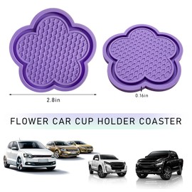 DXNQ 4 PCS Car Cup Coasters, Cute Flower Shaped Car Cup Holder Mat, PVC Waterproof Anti Slip Vehicle Cup Holder Insert Coaster, Universal Car Interior Decor Accessories (Purple)