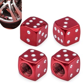 Ferianl 4PCS Dice Style Tire Valve Stem Caps, Aluminum Alloy Auto Dice Air Valve Stem Covers with O Rubber Ring, Anti-Leakage Dustproof Tire Valve Cap, Universal for Car, Truck, Motorcycle (Red)