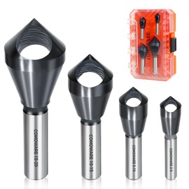 COMOWARE 4pcs TiAIN Coated Chamfer Tool M35 Chamfer Bit 90-Degree Countersink Drill Bit Set for Wood & Metal, Heavy Duty Countersink Bit SAE 1/4"-3/4", 2-5, 5-10, 10-15, 15-20mm