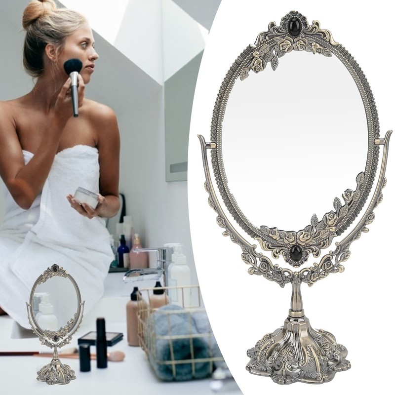 MakeUp Mirror EuropeanStyle Metal Retro DoubleSided Mirror for Bathroom Bedroom
