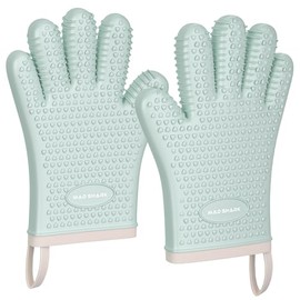 MAD SHARK Silicone Oven Mitts, Small Oven Gloves, Kitchen Mitts 450 Degrees Heat Resistant Oven Mitts for Baking Grilling Barbecue