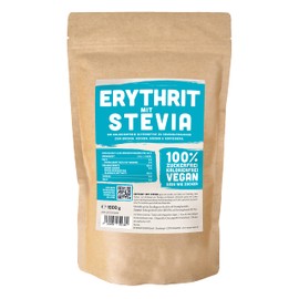 Erythritol + Stevia Natural Sugar Substitute without Calories 1:1 Sweetness Compared to Sugar, No Flavour, Healthy Alternative for Cooking, Baking, Sweetening (1 kg Doypack)