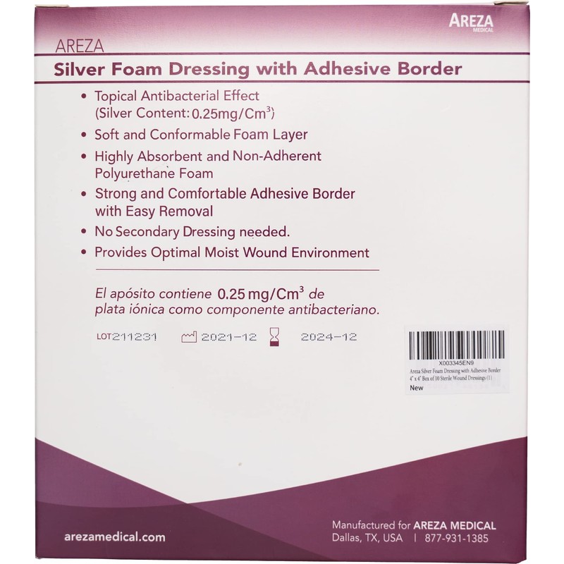 Silver Foam Dressing with Border 4″ X 4″ Central Foam