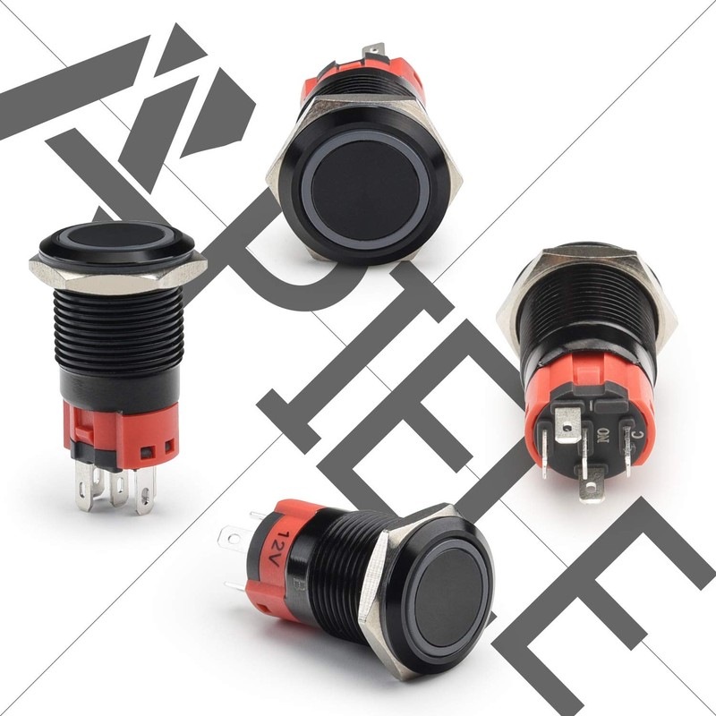 APIELE 16mm Momentary Black Push Button Switch On Off with