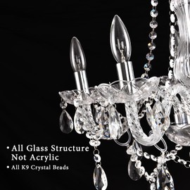 HOXIYA Dimmable Plug-in 5 Light Crystal Chandelier with Cord Glass, Chrome Candle Style Hanging Swag Lighting, K9 Crystals Beads Modern Pendant Light Fixtures Ceiling for Dining Living Room Bedroom