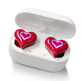 Heart Shaped Earbuds, Cute Stylish HiFi Stereo Bluetooth Headphones with Charging Case and Color Gradient Light, Noise Canceling Cordless Earphone, Gifts for Girls (Red)