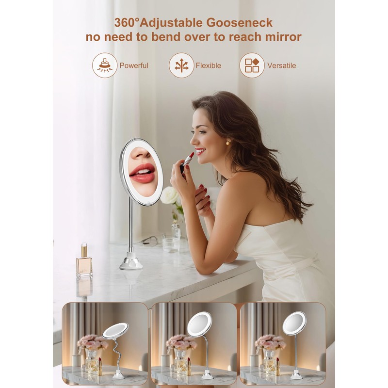 Brightown 10x Magnifying Mirror with Light, Flexible Gooseneck Make up