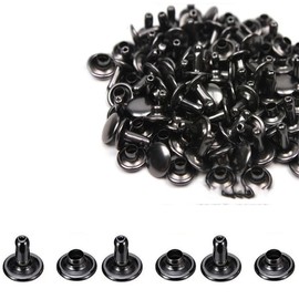 200 Pcs Leather Rivets, Black Metal Double Cap Rivets Snaps Studs for Clothes Shoes Handbag Belts Crafting Repairs, 8mm x 10mm