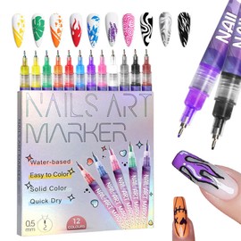 MKNZOME 12 Color Nail Art Pens, 3D 0.5 MM Nail Polish Pens Set Drawing Painting Point Liner Acrylic Painted Pen Kit, Waterproof and Quick-drying Nail for DIY Nails Art Design Manicure Tools