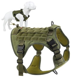 Plutus Pet Tactical Dog Harness with All Metal Buckles, Adjustable, No-pull Service Dog Vest with Molle System for Small Medium Large Dogs (Ranger Green, M)