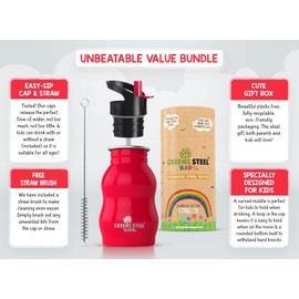 Kids Water Bottle - 350ml, Red | Stainless Steel | Upgraded Leak Proof Lid With Straw & Handle for Children | Easy Sip Toddler Cup | Eco Friendly Drinks Bottle | Great for a Lunch box or Gift