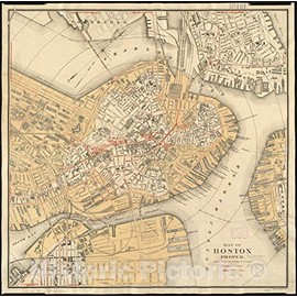 Historical Map, ca. 1894 Map of Boston Proper, Vintage Wall Art : 16in x 16in