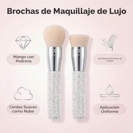 BS-MALL Brochas de Maquillaje de Lujo de Diamante, Hechas A Mano, para Polvos, Rubor, Base Sintética Premium, Cerdas Sintéticas Suaves, Paquete de 2