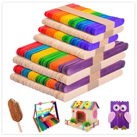 UCEC Colourful & Natural Wooden Sticks with Different Sizes, 400 Pieces Ice Sticks Wooden Sticks, 4 in 1 Popsicle Sticks for Ice Cream DIY Crafts Crafts
