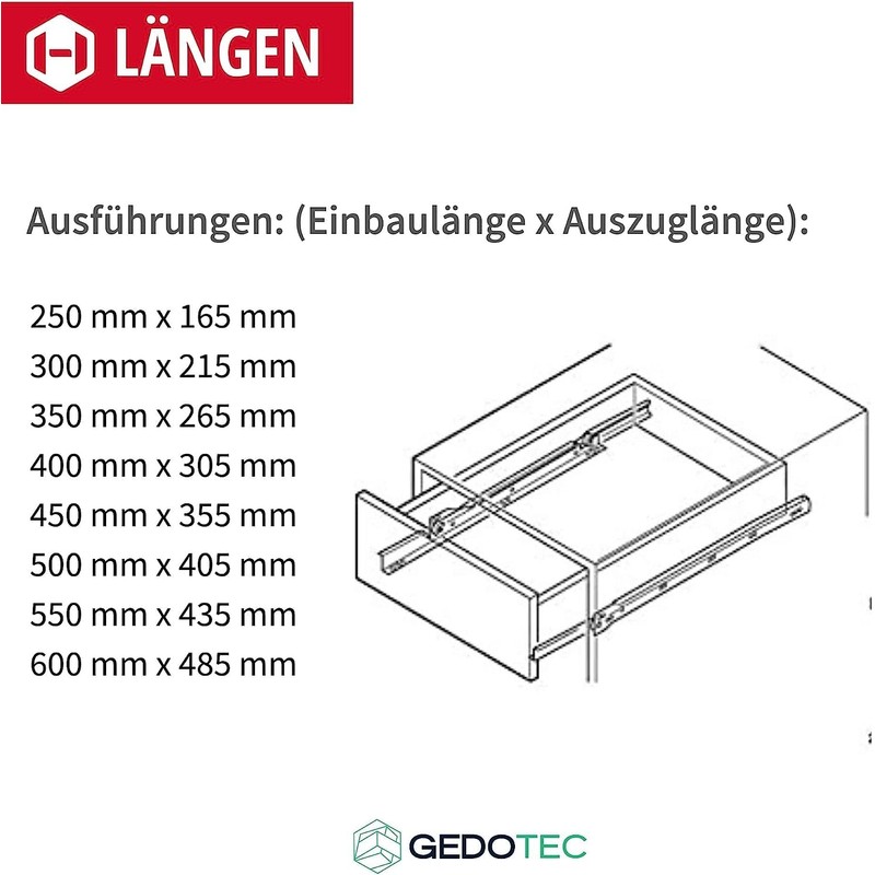 Gedotec Drawer runners with roller guide, partial extension, real, 1