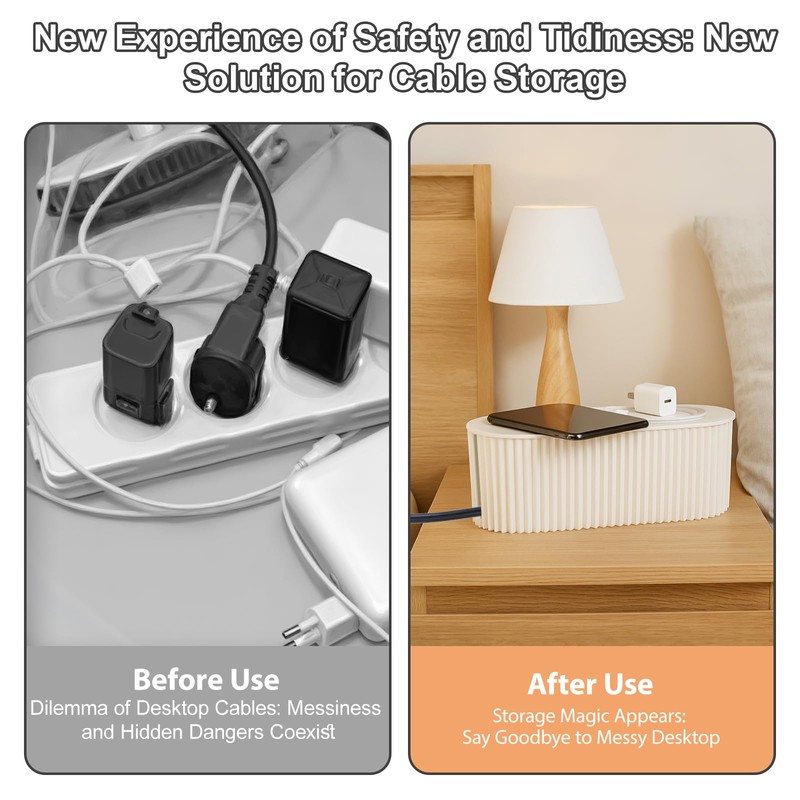 White Cable Tidy Box - Desktop Cord Management, Ventilation and