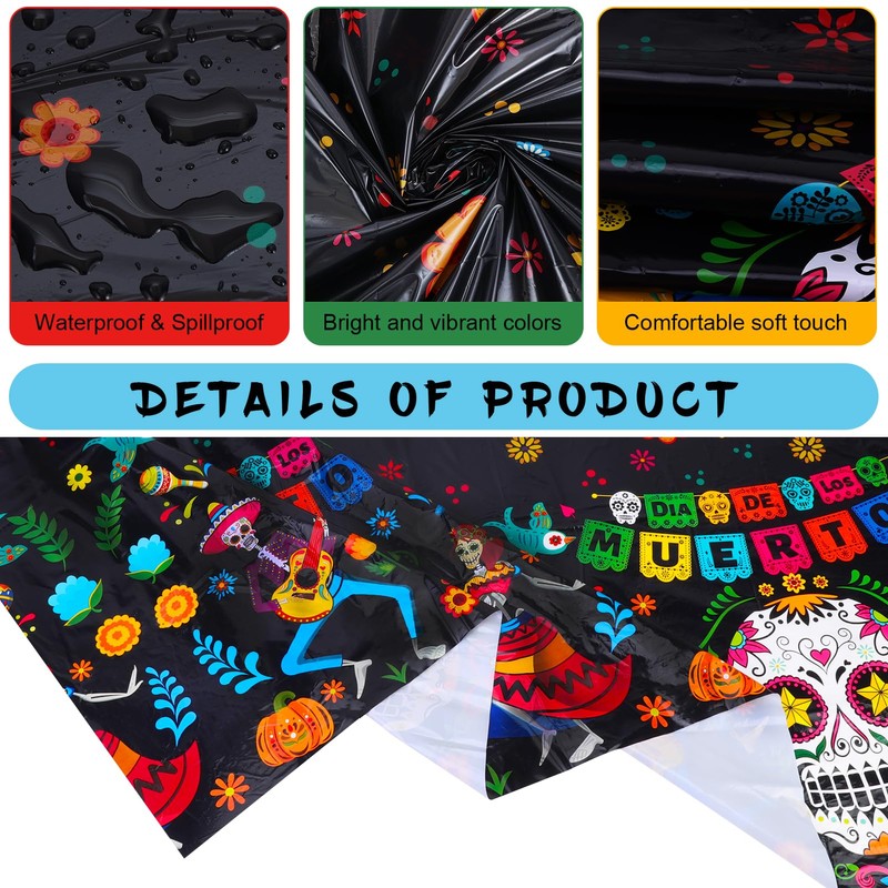 DPKOW Sugar Skull Tablecloth Day of The Dead Decorations Dia