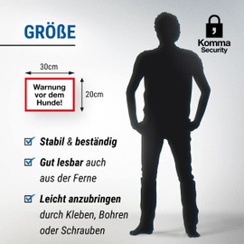 Komma Security Warning of the Dog Sign – White, 30 x 20 cm, Weatherproof Dog Sign, Garden Gate, Driveway Gate, Front Door, Door Sign, Deterrent, Warning Sign, Burglary Protection