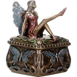 SUMMIT COLLECTION Art Nouveau Cross Legged Relaxing Fairy Fantasy Resin Trinket Box