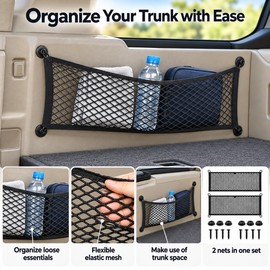 2-Pack Stretchable Car Trunk Cargo Nets for Vehicle Storage – Elastic Mesh Organizers for SUVs, Cars & RVs, 25 x 60 cm