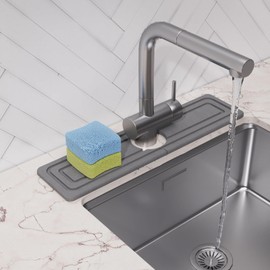 Johamoo Kitchen Sink Splash Guard – Dries Instantly and Prevents Moisture Buildup, Diatomaceous Earth Faucet Handle Drip Catcher Tray Mat, Faucet Absorbent Mat for Kitchen Sink, 17.7" x 3.9" - Grey