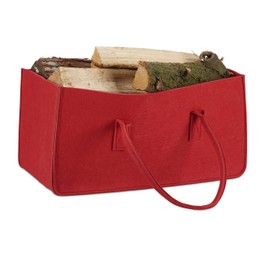 Relaxdays Felt Firewood Bag, Portable Firewood Basket, Foldable Newspaper Holder, 25 x 25 x 50 cm, Red