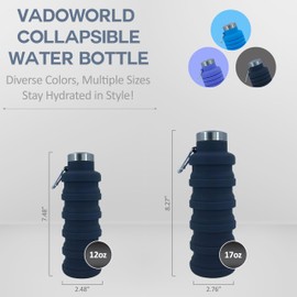 vadoworld Collapsible Water Bottles 12oz, Odorless BPA-Free Silicone, Leak-Proof Foldable Reusable Bottle - Perfect for Travel Sports Gym Hiking Camping Cycling - Dark Gray