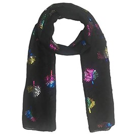 World of Shawls Silver Foil Mulberry Tree Print Fashion Scarf (Multi color glitter Mulberry Black)