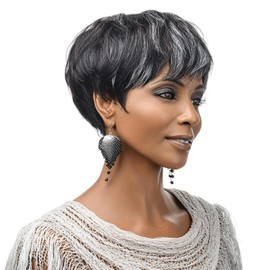 Short Pixie Wigs for Black Women Pixie Cut Grey Wigs Short Curly Hair Gray Wigs for Black Women Synthetic Haircuts Cut Layered Ladies Wigs(Grey Mixed Black)