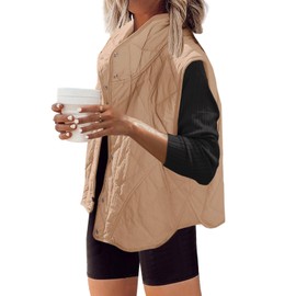 SENSERISE Womens Puffer Vest Quilted Vests Oversized Lightweight Outerwear Padded Jacket Winter Fall Outfits(Light Camel Khaki,L)