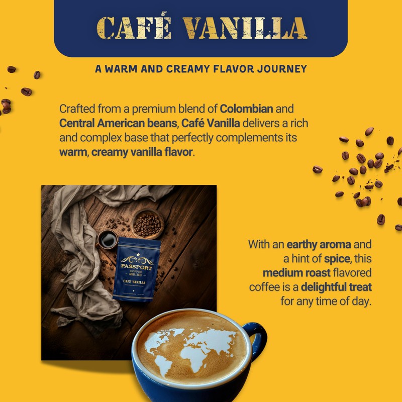 Passport Coffee Cafe Vanilla - Medium roast blend from Colombia