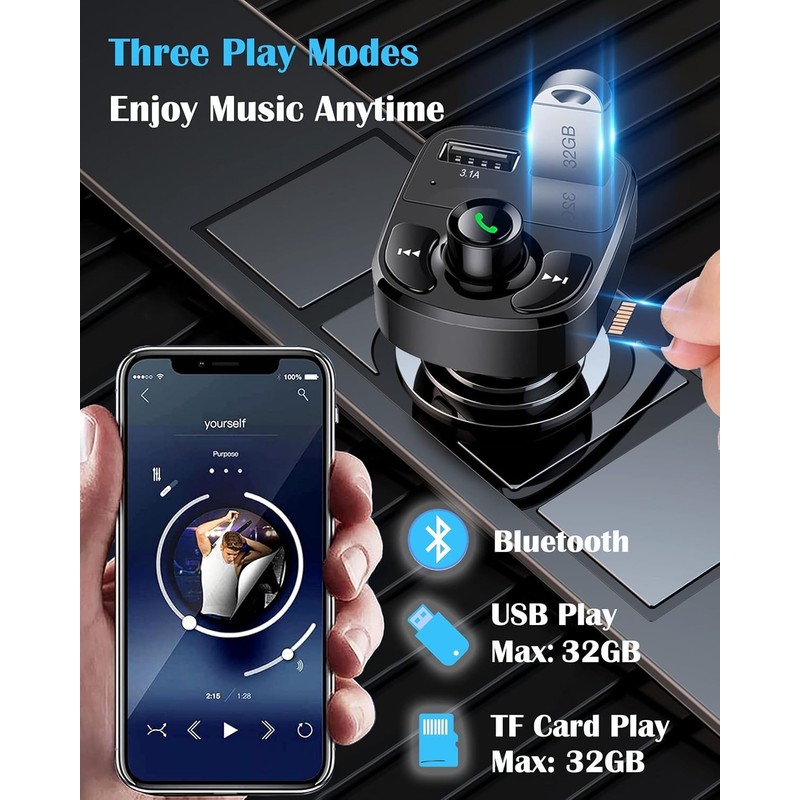 LIVERO Bluetooth FM Transmitter for Car, Bluetooth Car Music Adapter,