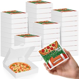 MotiMind 100 Pack Mini Pizza Boxes with Stickers 3.5 x 3.5 x 0.78 Inch Mini Pizza Boxes White Cookie Takeout Cases for Celebrations Party (Football Style)