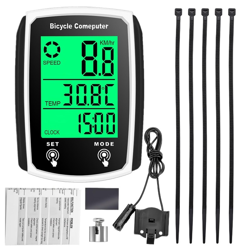 Bike Computer, 19 Functions IP54 Waterproof GPS Speedometer Odometer, Wired
